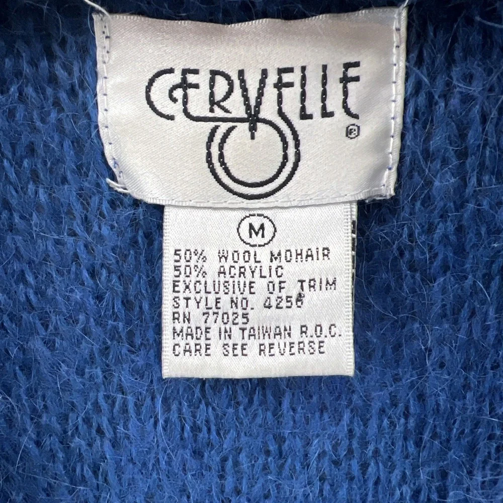 Cervelle Women's Med Blue Mohair‎ Wool Blend Beaded Floral Embroidery Cardigan